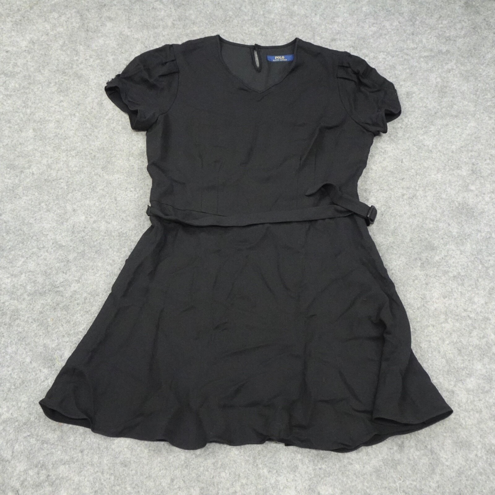 Polo Ralph Lauren Dress Womens 12 Black Lined Short Sleeve Belted Blue Label B
